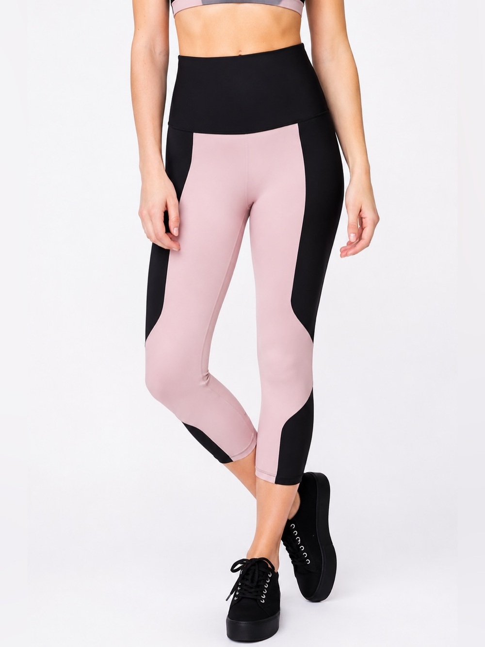 Live The Process High Rise Colorblock Crop Leggings Pink Black Medium NWT